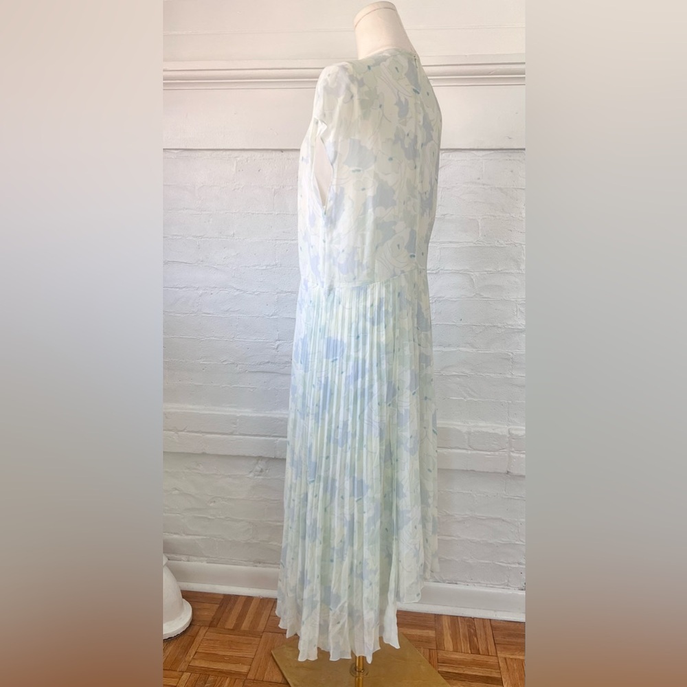Lewit Chiffon Pastel Floral Midi Dress Pleated Skirt Cap Sleeve - Picture 11 of 17